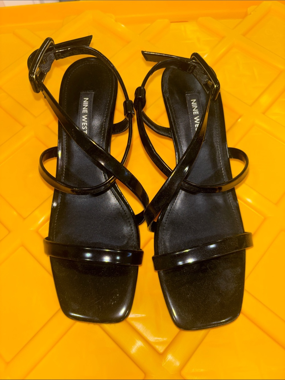 Nine West Black Patent Strappy Heels